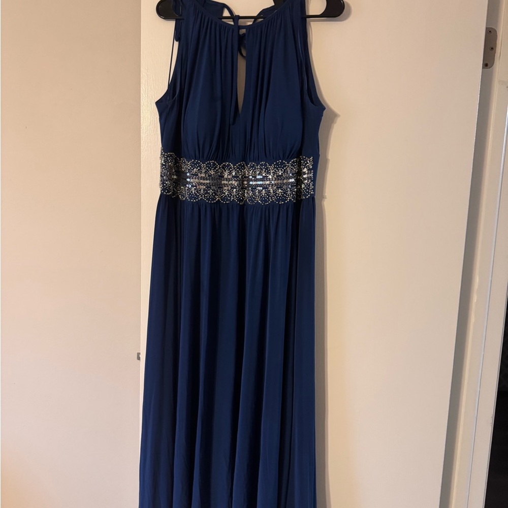 R&M Richards Royal Blue Maxi Dress with Sparkling Waist
